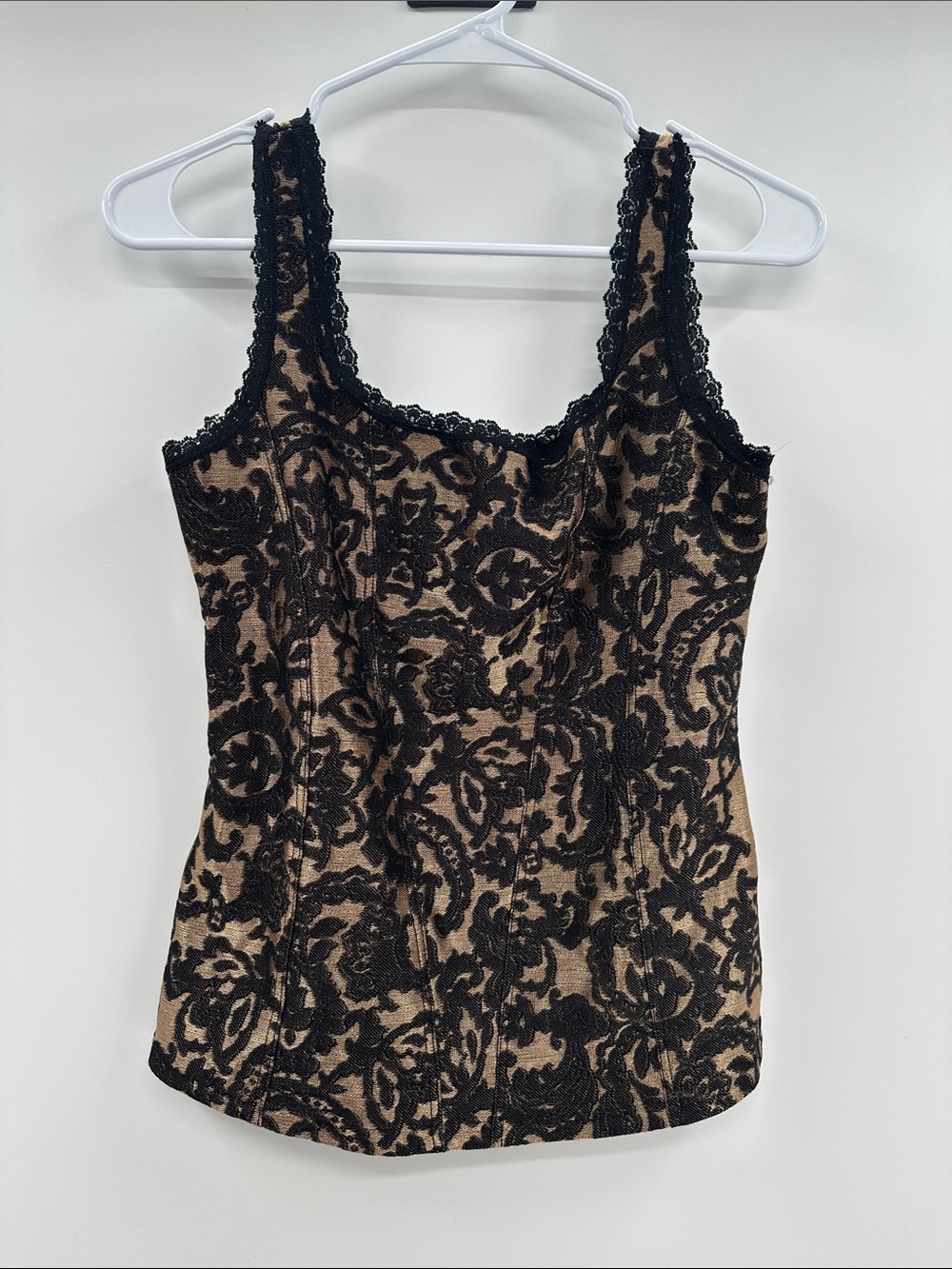 Vintage-Inspired Whimsigoth Black Lace Overlay Corset-style Cami
